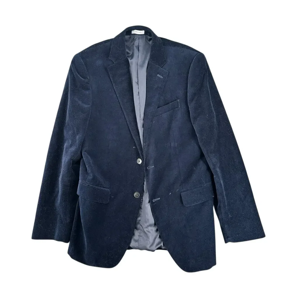 J. Ferrar Navy Blue Velvet Slim Fit Sport Coat Jacket 38R Cotton Formal Business